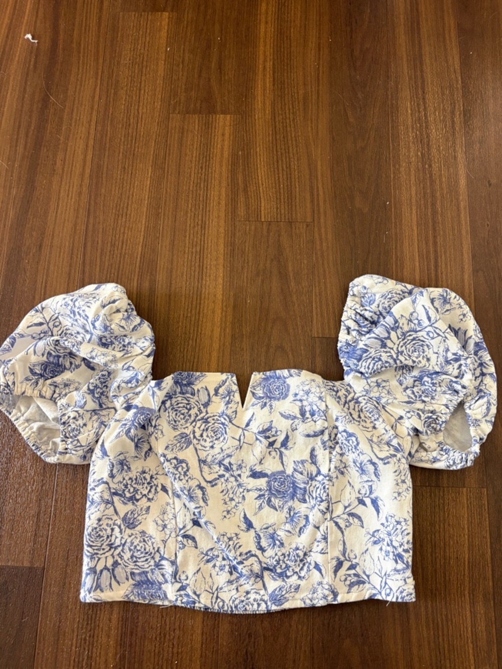 Altar'd State Blue and White Floral Crop Top with Tie Back Detail